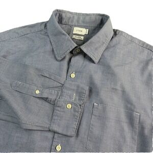 J Crew Shirt Men's Size XL Blue White Microcheck‎ Button-Up Cotton Long Sleeve